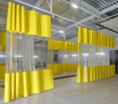 Штора для автомойки из ПВХ с прозрачной вставкой желтая