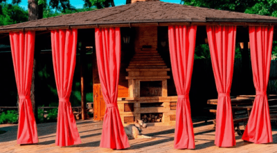 Шторы уличные,для беседок,веранд и террас,ткань- "Оксфорд" 600D,коралловый неон